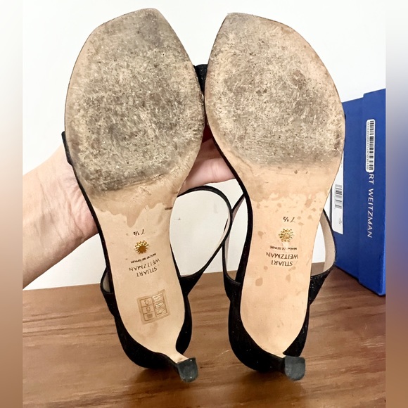 Stuart Weitzman Aleena 75 mid heel sandal black glitter 7.5 - Picture 4 of 10